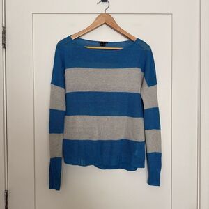Theory Top Womens Sz S Blue Striped Emogen Spiral Boat Neck Linen Coastal Beach